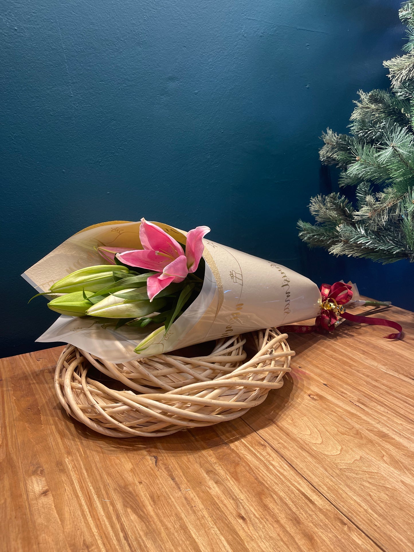 Christmas wrapped oriental lilies